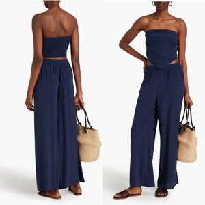 NWT Onia Set: Silk Wide Leg Drawstring Pants + Bandana Top in Deep Navy